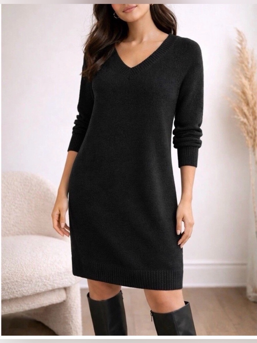 Old Navy Black Ribbed V-Neck Long Sleeve Sweater Dress SZ M NWT